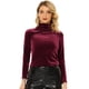thumbnail image 1 of Blusa básica de cuello alto de terciopelo elástico para mujer Allegra K Borgoña S, 1 of 5