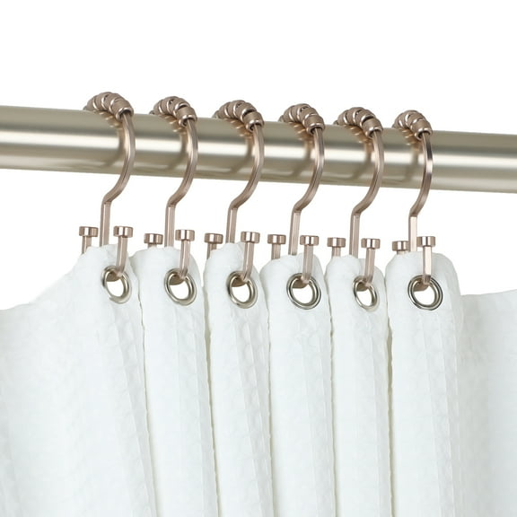 Utopia Alley Shower Hooks - Double Shower Curtain Rings for Bathroom - Rust Resistant Shower Curtain Hooks for Shower Curtain or Liner - Flat Double Shower Curtain Hooks - Set of 12, Brushed Nickel