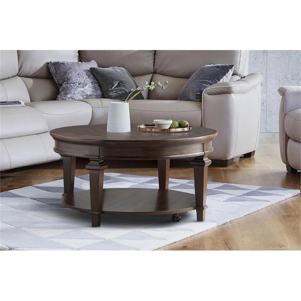 Maklaine 40" Round Traditional Wooden Coffee Table in Espresso