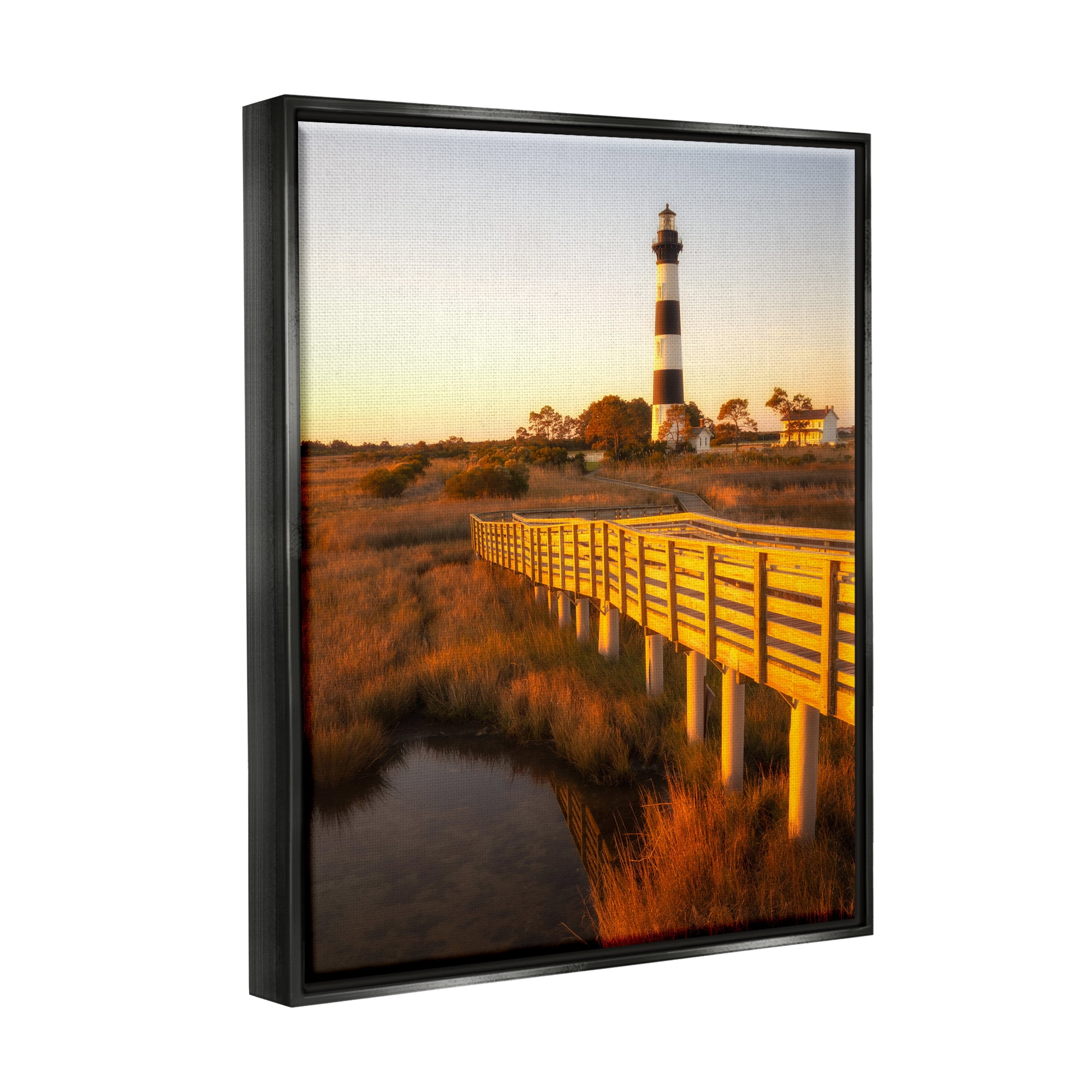 Stupell Industries Bridge to Lighthouse Nature Photography Black Floater Framed Canvas Art Print Wall Art, 25 x 31