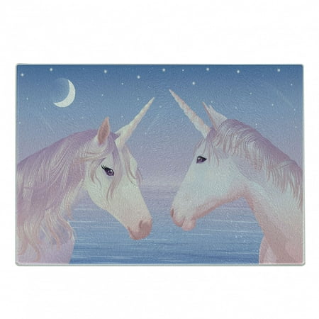 

Horse Cutting Board Akhal Teke Unicorns by the Sea Exchange Glances Under the New Moon and Stars Decorative Tempered Glass Cutting and Serving Board Small Size Lilac and Blush by Ambesonne