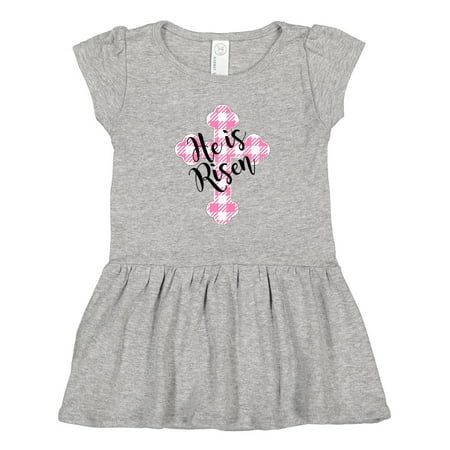 

Inktastic He is Risen Pink Plaid Cross Gift Toddler Girl Dress