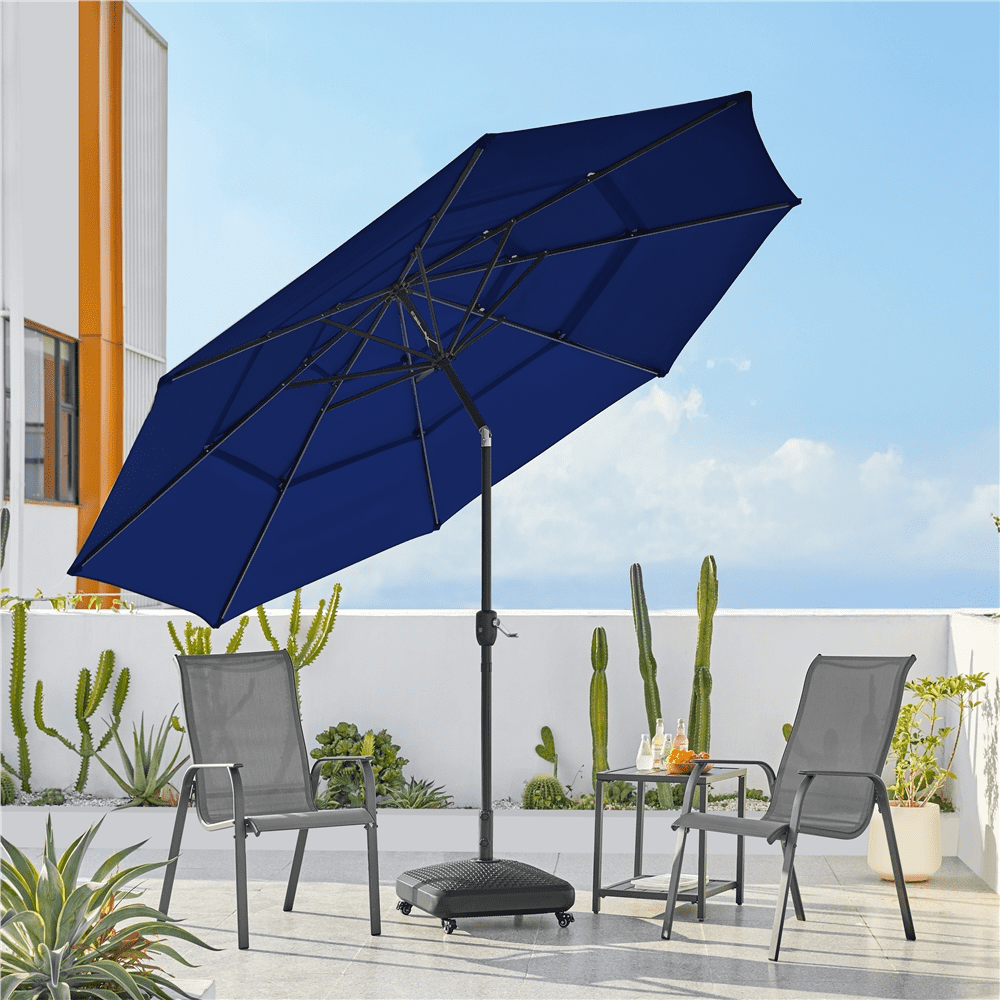 Renwick 10 Ft Outdoor Patio Parasol with Color-Changing LED Strip, Navy Blue