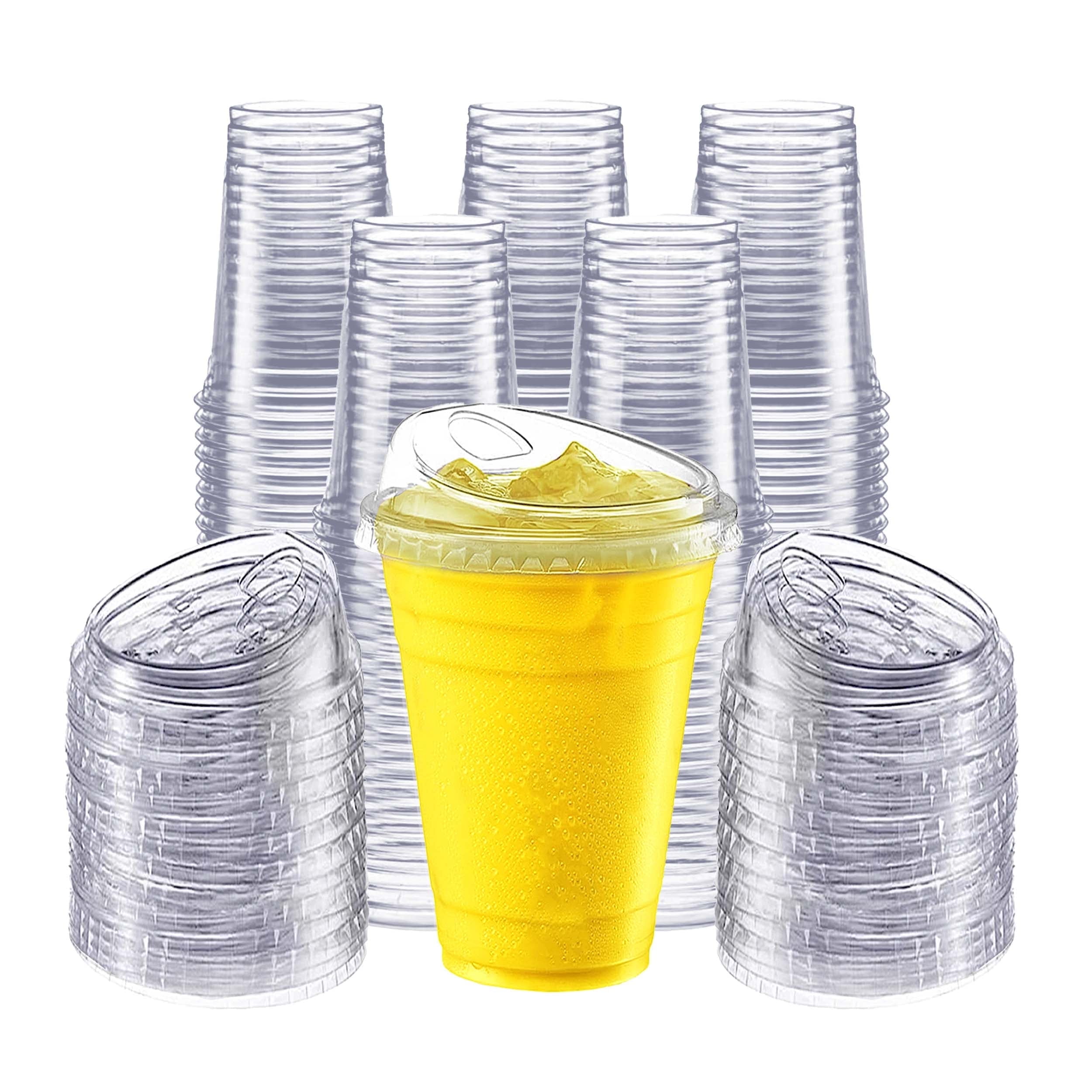 Lamosi 16 oz Clear Plastic Cups with Straw-Slot Lids, BPA Free, Disposable  PET Cups - Walmart.com
