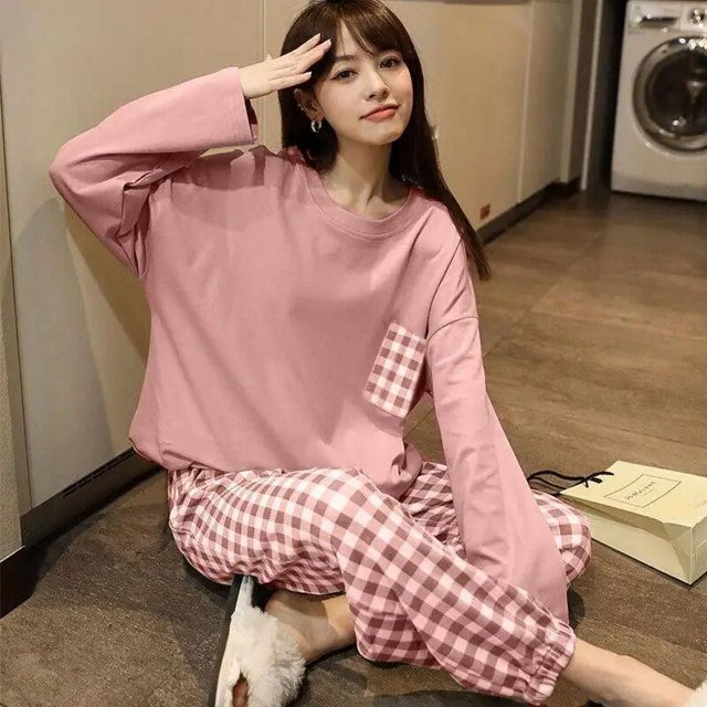 Conjunto de pijama a rayas para Mujer, ropa de dormir de dibujos animados, 2 piezas, talla grande 3XL, verano y otoño