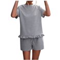 thumbnail image 1 of Birdeem Womens Spring and Summer Plain Round Neck Ruffle Short Sleeve Shorts Casual Suit, 1 of 8