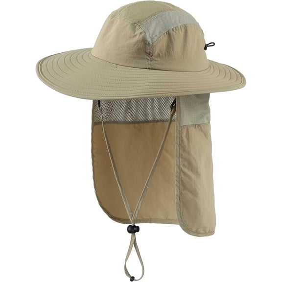 Prefer Mens UPF 50  Sun Protection Cap Wide Brim Fishing Hat with Neck Flap Sun Hat for Men Women