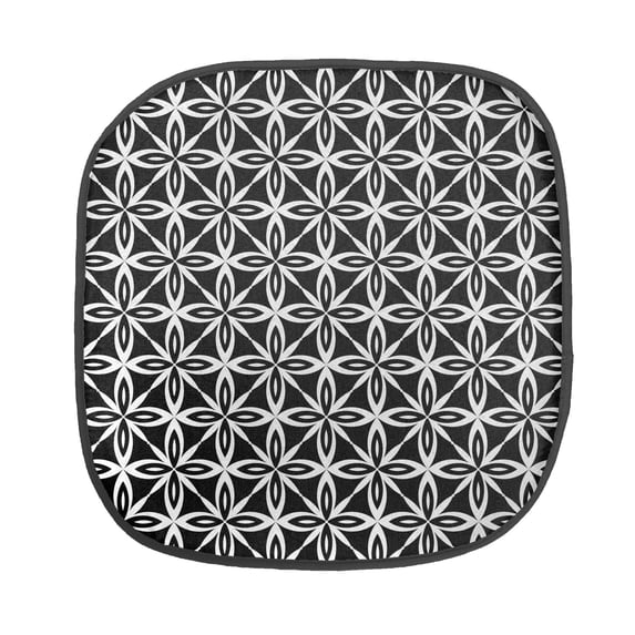 Abstract Chair Seating Cushion, Design of Flower and Geometric Inspired Shapes Monochrome Layout, Soft Seat Pads for Office with Anti-slip Backing, 16"x16", Charcoal Grey and White, by Ambesonne