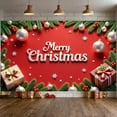 thumbnail image 3 of Red Theme Merry Christmas Banner Silver Ornaments Christmas Display Pine Branches Gift Boxes Xmas Backdrop for Christmas Party Home Decoration Indoor Gathering, 3 of 9