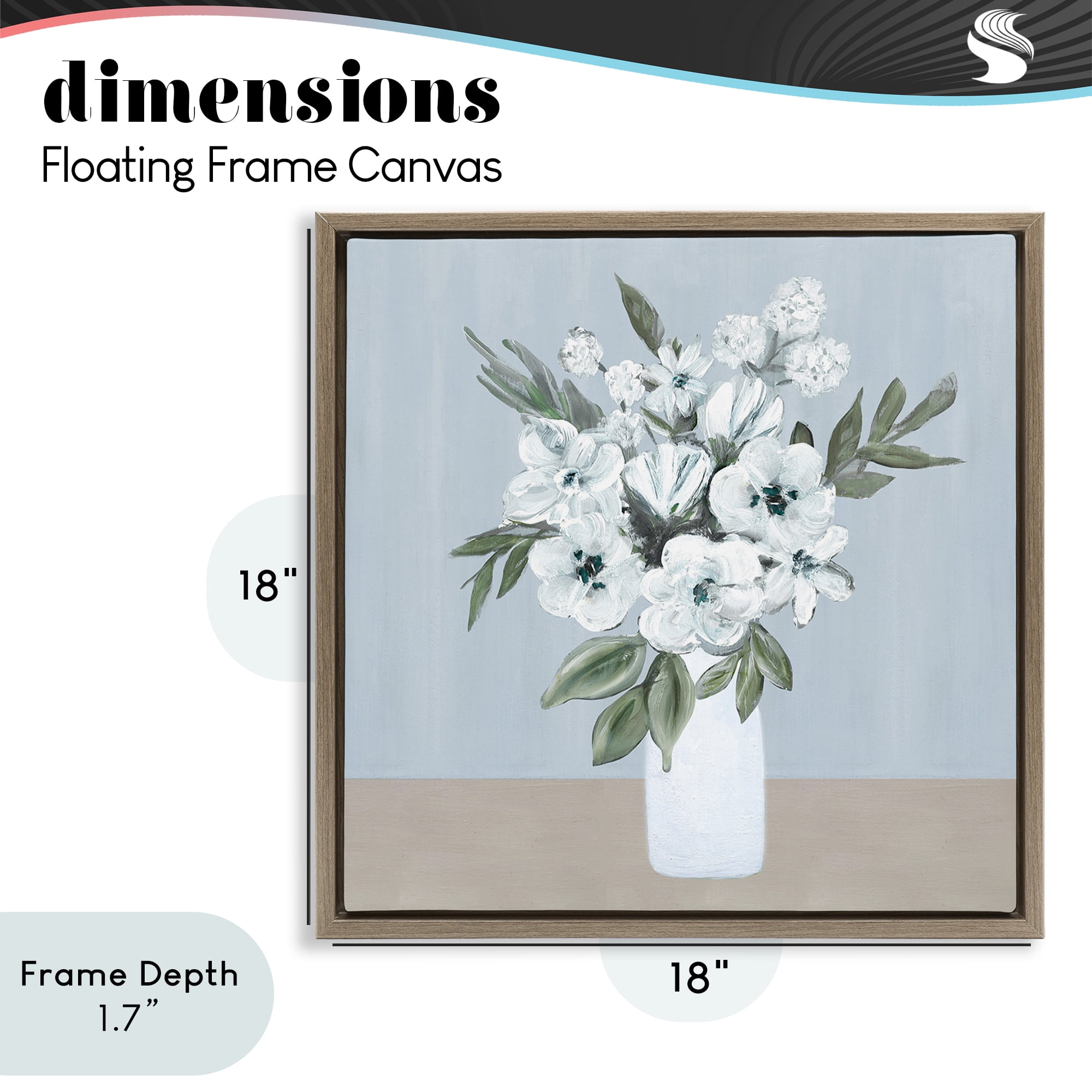 Stupell Industries Cerulean & White Blooms Brown Framed Floater Canvas Wall Art, design by Marilyn Dunlap