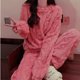thumbnail image 2 of Conjunto de pijama de franela rosa para mujer, traje de pantalón de lana de Coral grueso, ropa de dormir cálida, ropa de salón suelta para el hogar, invierno, nuevo, 2 of 5