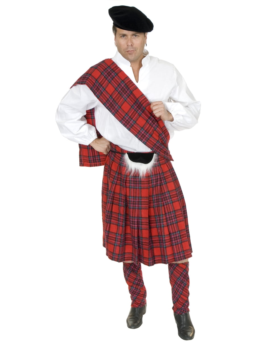 Adult Men's Red Scottish Kilt Highlander Costume
