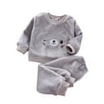 thumbnail image 3 of WRKEKC Toddler Winter Outfits for Girls Boys 1-7 Years Dinosaur Embroidery Long Sleeve Flannel Top and Cuffed Pants Two Piece Warm Cozy Fall Loungewear Set, 3 of 6