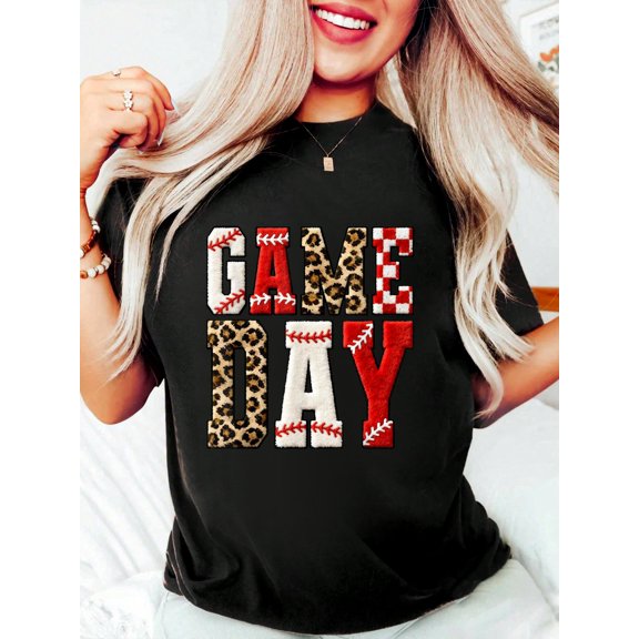 Game Day Baseball Mom Leopard Checkered Sports Lover T-Shirt