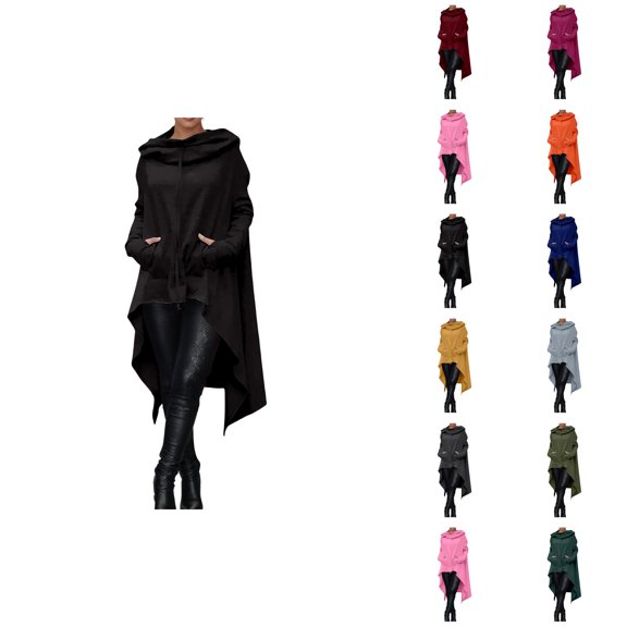 Women's Hoodie with Pockets Long Sleeve Irregular Hem Solid Color Casual Hooded Sweatshirt Pullover Tops