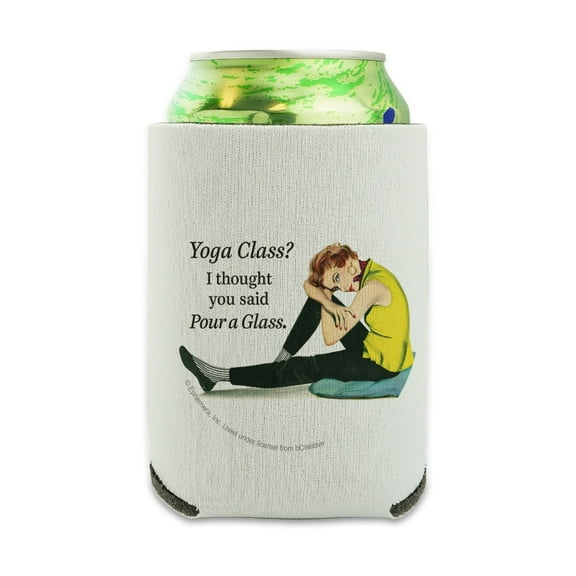 Yoga Class I Thought you Said Pour a Glass Funny Humor Can Cooler - Drink Sleeve Hugger Collapsible Insulator - Beverage Insulated Holder