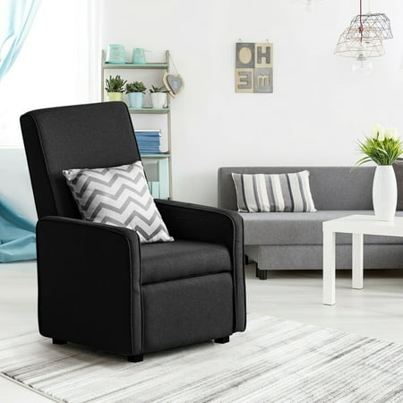 Gymax Manual Single Sofa Chair Foldable Back Lounger Linen Accent Armchair W Footrest
