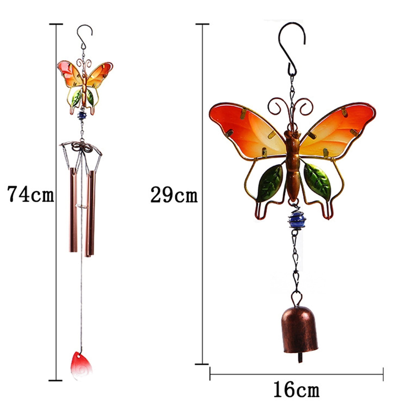 Butterfly Wind Chimes for Outside - Colorful Hand Painted Metal and Glass Wind Chime for Patio, Garden, Yard, Memorial Sympathy Gift, Anthropology Home Decor