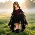 thumbnail image 6 of aohooy Halloween Dress for Kids Girl Corset Gothic Party Dress Renaissance Off Shoulder Lace Bell Sleeve High Low Midi Dresses Wine,7 Years, 6 of 9
