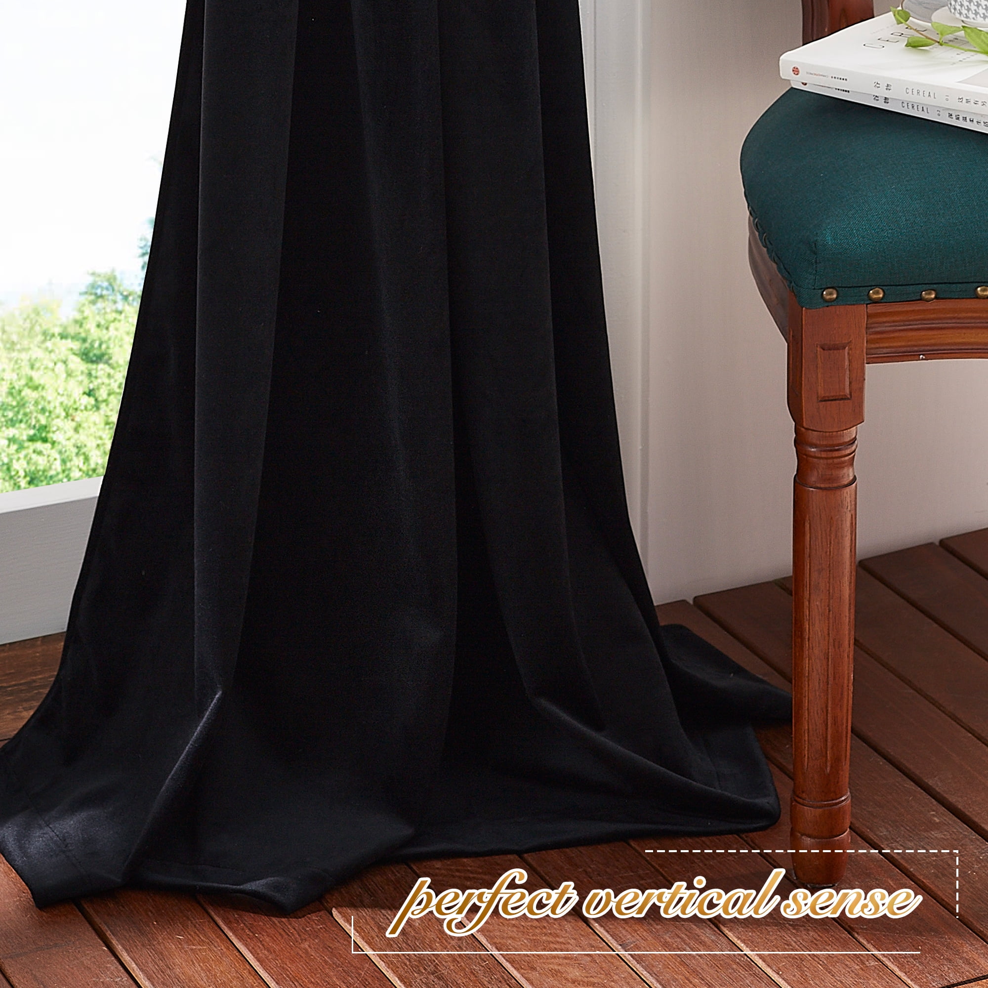 NICETOWN Black Velvet Curtains for Living Room, Velvet Blackout Curtains Thermal Insulated Privacy Grommet Window Treatments for Bedroom, 52"x84", 2 Panels