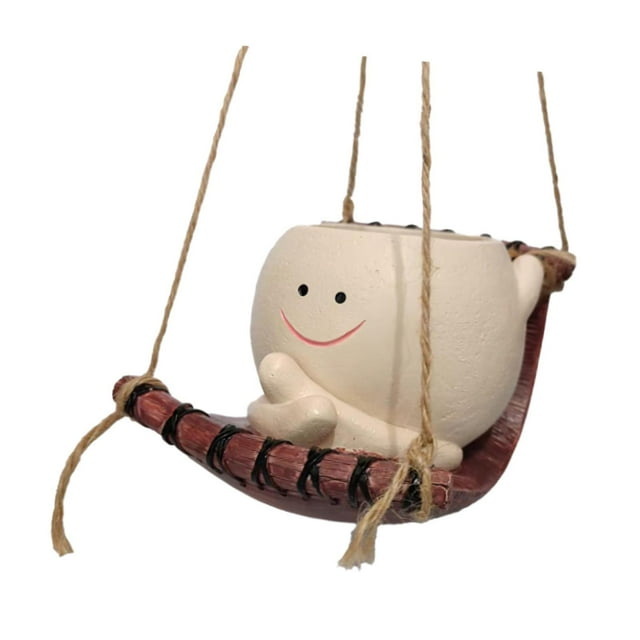 Organizador de decoración de macetas con forma de maceta, figura de resina con cara sonriente Estilo D