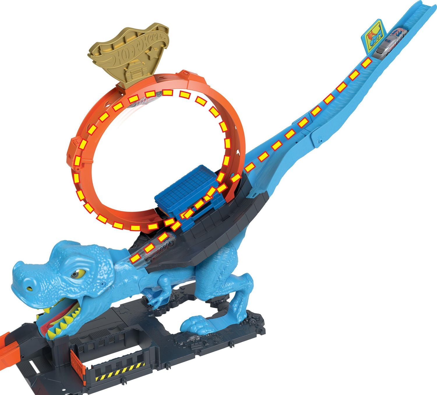 Hot Wheels City T-Rex Dinosaur Chomp-Down Track Set with a Huge Loop & 1:64 Scale Toy Car for Age 3 - 5