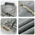 thumbnail image 4 of Breezora Women's Distressed Denim Jacket with Fringe Details Long Sleeve Loose Fit Casual Boho Style Outerwear L Size Blue, 4 of 4