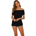 thumbnail image 3 of Camisetas de manga corta informales de verano con hombros descubiertos para mujer$Nuevo producto de verano europeo y americano Camiseta sexy sin tirantes informal de cuello redondo para, 3 of 6