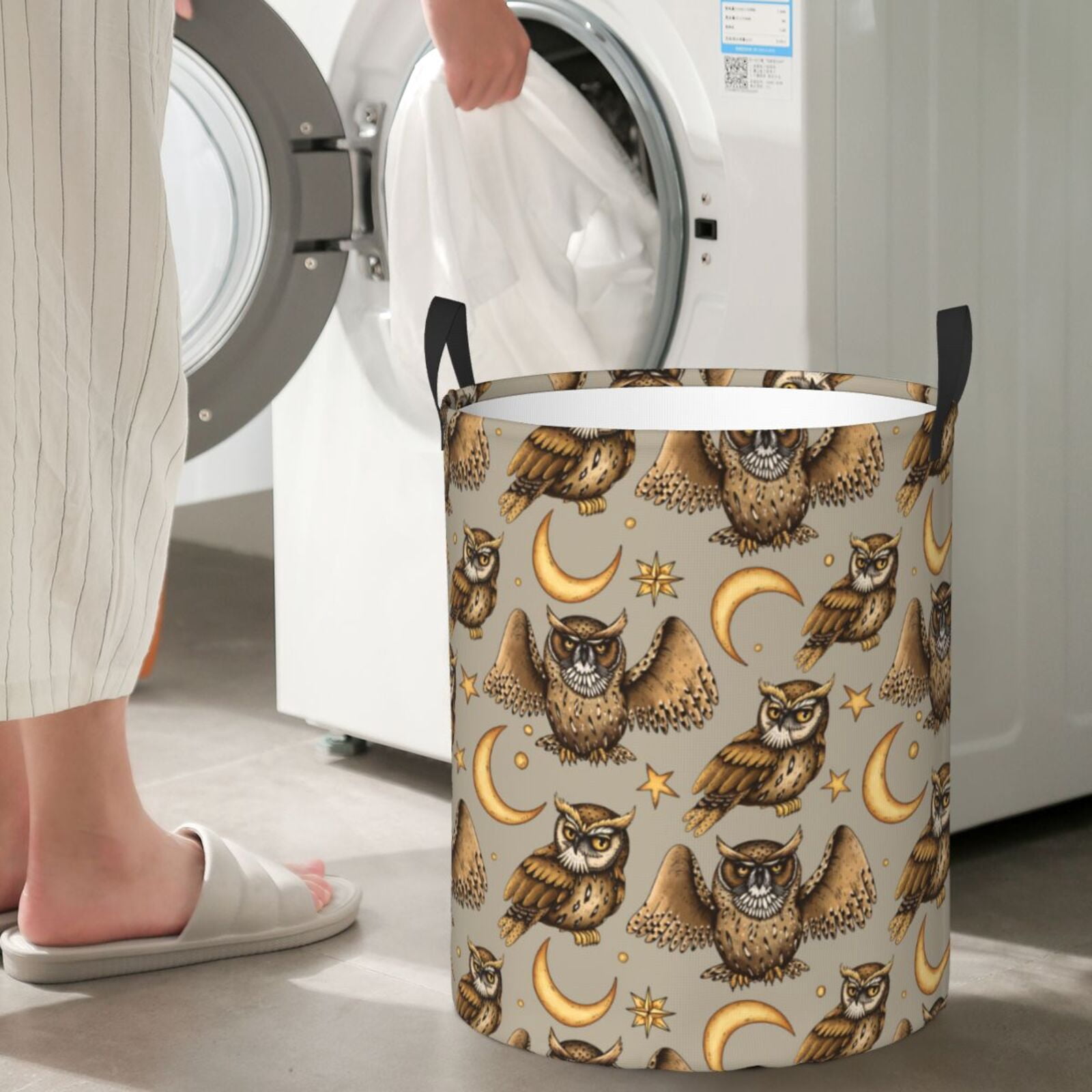 Large Laundry Basket with Handles - Moon Stars Owls Kids Baby Dirty Clothes Laundry Hamper for Bedroom Aesthetic