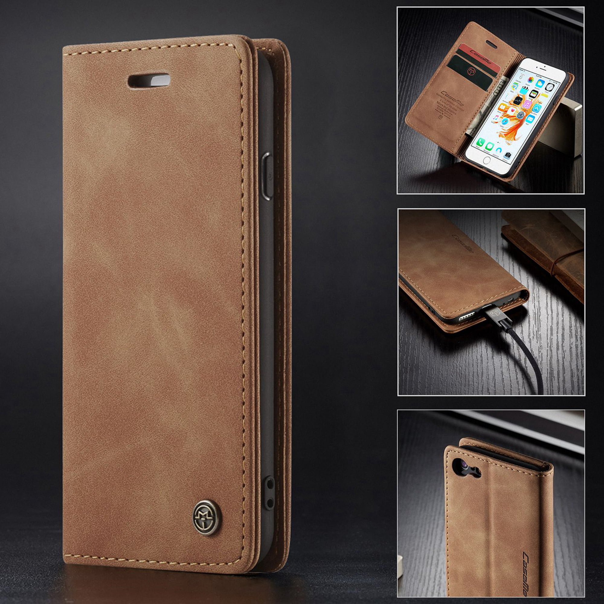 CaseMe iPhone 14 Pro Max Vintage Leather Zipper Folio Wallet Case with  Wrist Strap Black