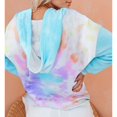 thumbnail image 3 of Sudadera con capucha para mujer, informal, de manga larga, con cuello en V, estampado Tie Dye, con cordón, jersey para la vida diaria, morado, azul, XL, 3 of 5