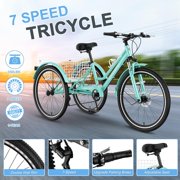 Mooncool Mountain Tricycle for Adults, 7 Speed Three Wheel Bike, 24/26/27.5 Inch Adults Trikes with Shopping Basket, Exercise Men's Women's Tricycles