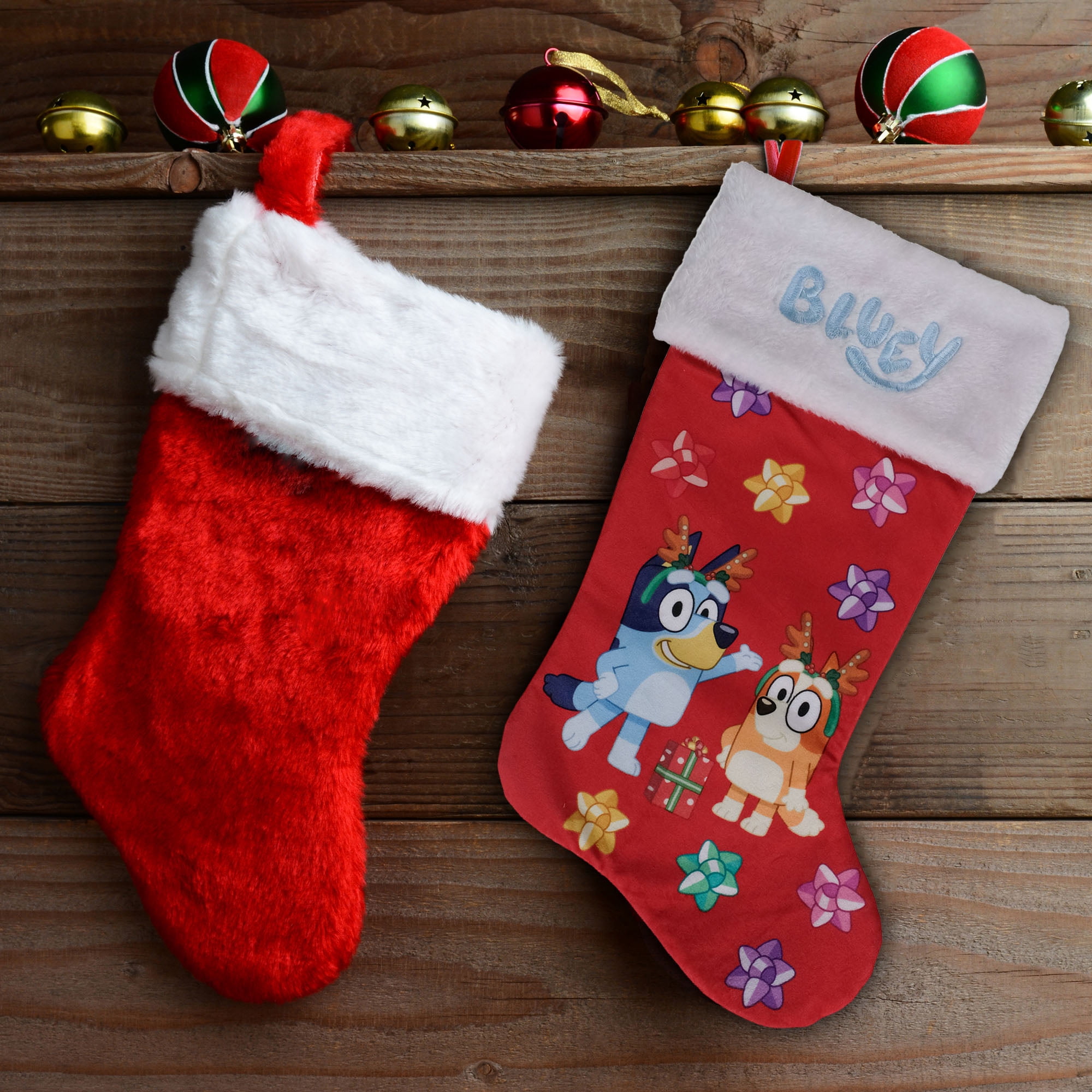Bluey Velvet Christmas Stocking with Reindeer Antlers for Kids, 20 inch