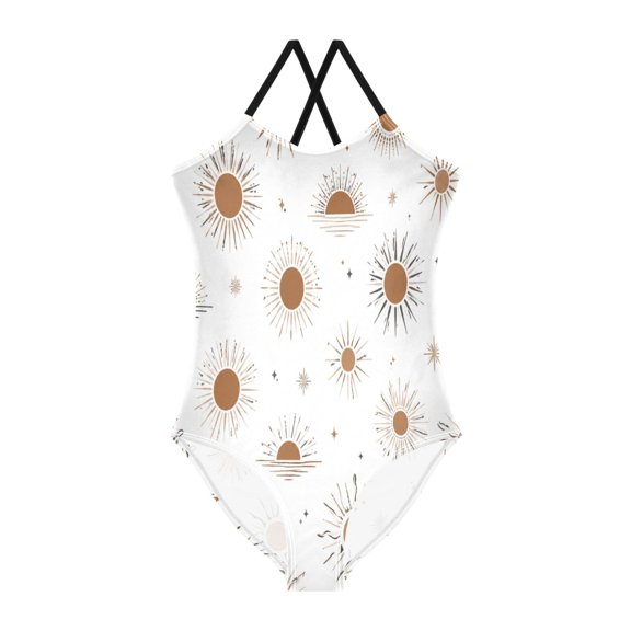 TTYFWHD Toddler Girls One Piece Swimsuit, Quick Dry Summer Beach Swimwear for Kids, 3T-10T Abstract Sun Burst Design