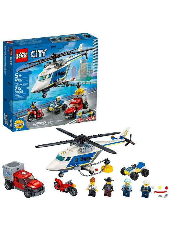 LEGO City Police Helicopter Chase 60243 Building Toy Set for Kids, Includes Toy Police ATV and Helicopter, Toy Motorbike, and a Getaway Truck,
