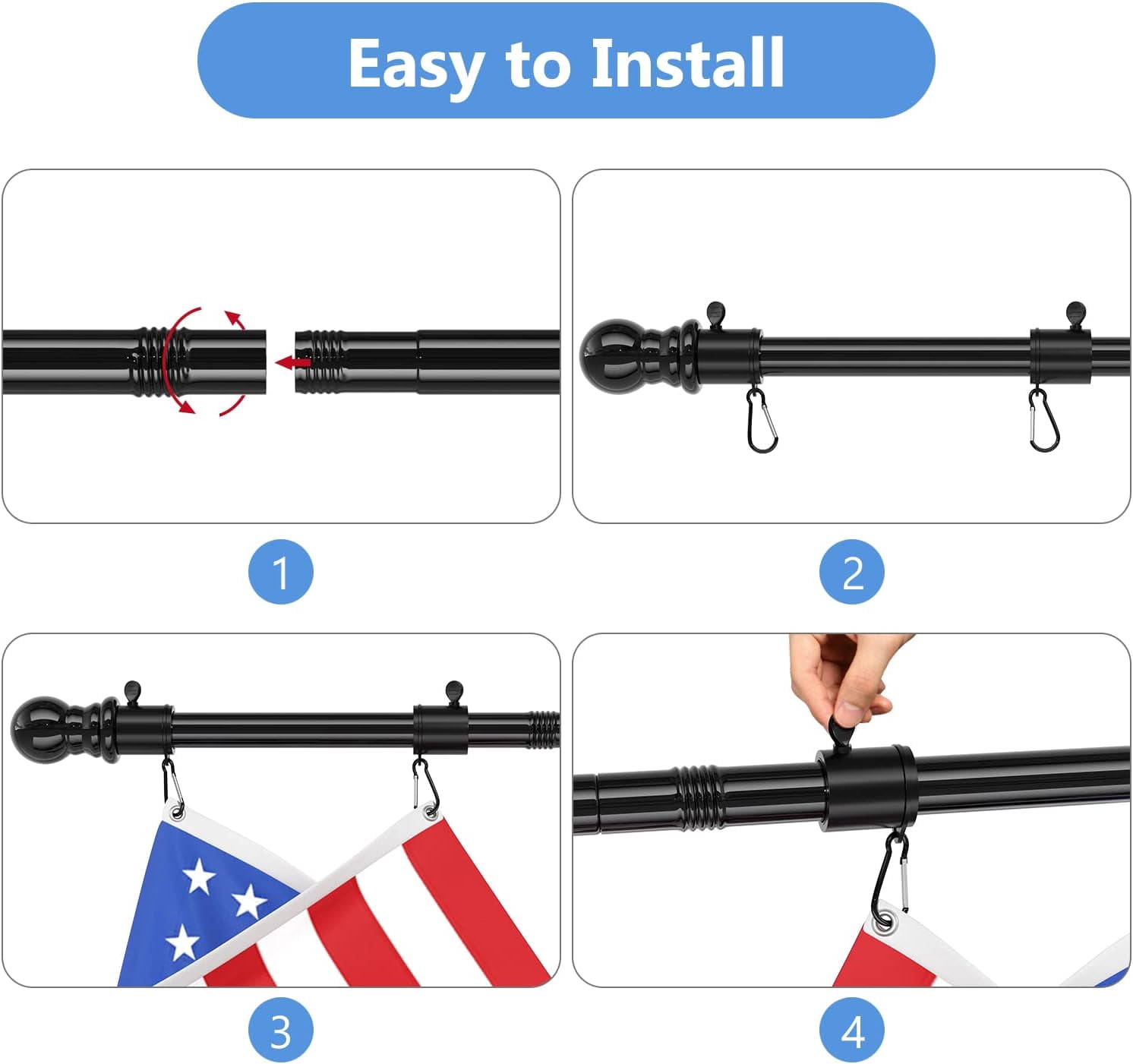 Rongsi Outdoor Flag Pole, American Flag 6ft Flag Pole Kit - Flag Pole for Home Garden Patio Residential and Commercial - Professional Metal Flag Pole (Black)