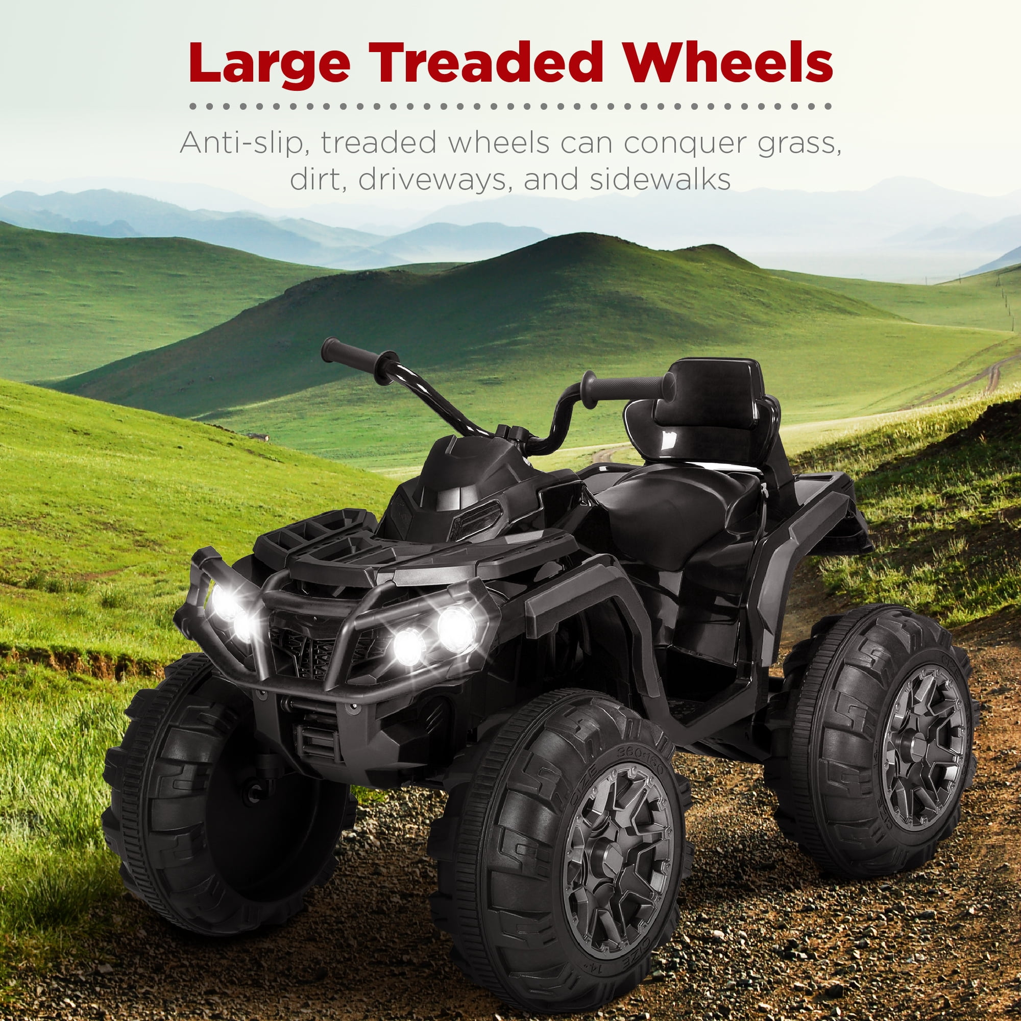 Best Choice Products 12V Kids Ride-On ATV Quad w/ Bluetooth, 3.7mph Max, Treaded Tires, LED Lights, Radio - Black - 1