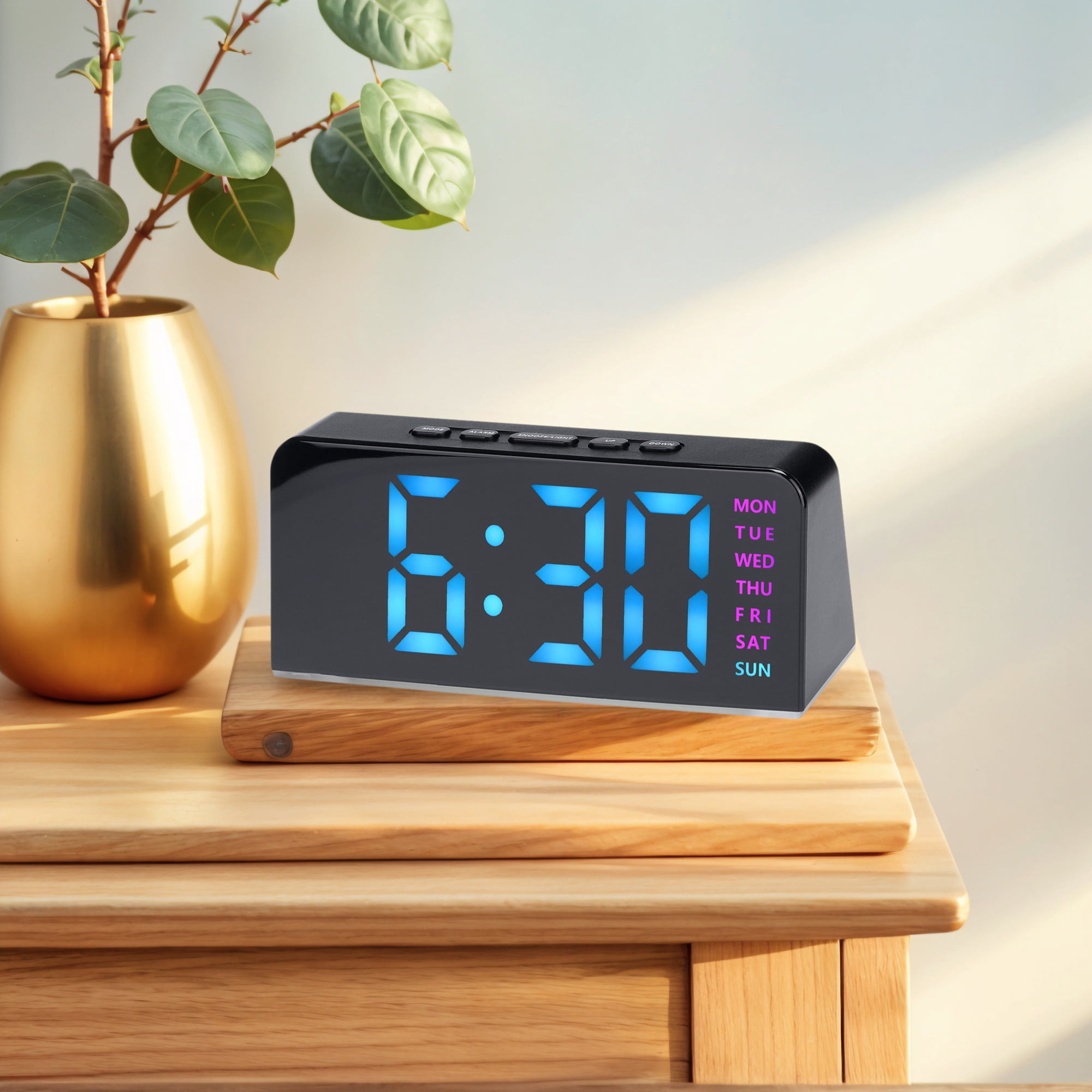 Unique Bargains 2 Pcs Digital Dual Alarm Clock for Bedroom Black Pink