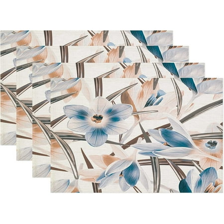 

SPXUBZ Placemats Beige Blue Brown Abstract Floral Watercolor 18x12 Inch Placemats for Family Table Holiday Decor Placemat Set of 4