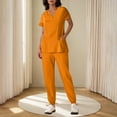 thumbnail image 2 of BiZtdJrK Jogger Scrubs for Woman Button V Neck Short Sleeve Tops and Pants Sets Nursing Uniform Scrubs 2 Piece Set with Pockets Yellow L, 2 of 7