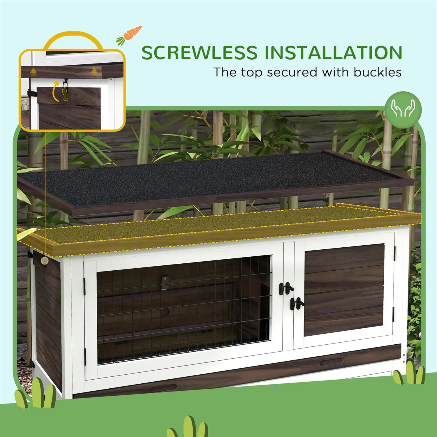 Pefilos 46" Outdoor Wooden Rabbit Hutch with Ramp, Removable Trays, Outdoor Bunny Enclosure Guinea Pig Cage for Small Animals, Brown