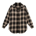 thumbnail image 5 of Women's Collared Loose Long Sleeve Plaid Shirt,Oversized Casual Button Down Shacket Jacket,Coffee,Women's Plus Size L, 5 of 7