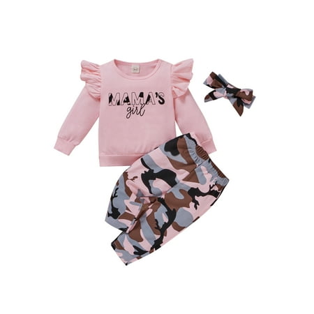 

Yinyinxull 2Pcs Baby Girls Clothes Letter Print Long Sleeve T-Shirt+Camouflage Pants Spring Fall Clothes Pink 4-5 Years