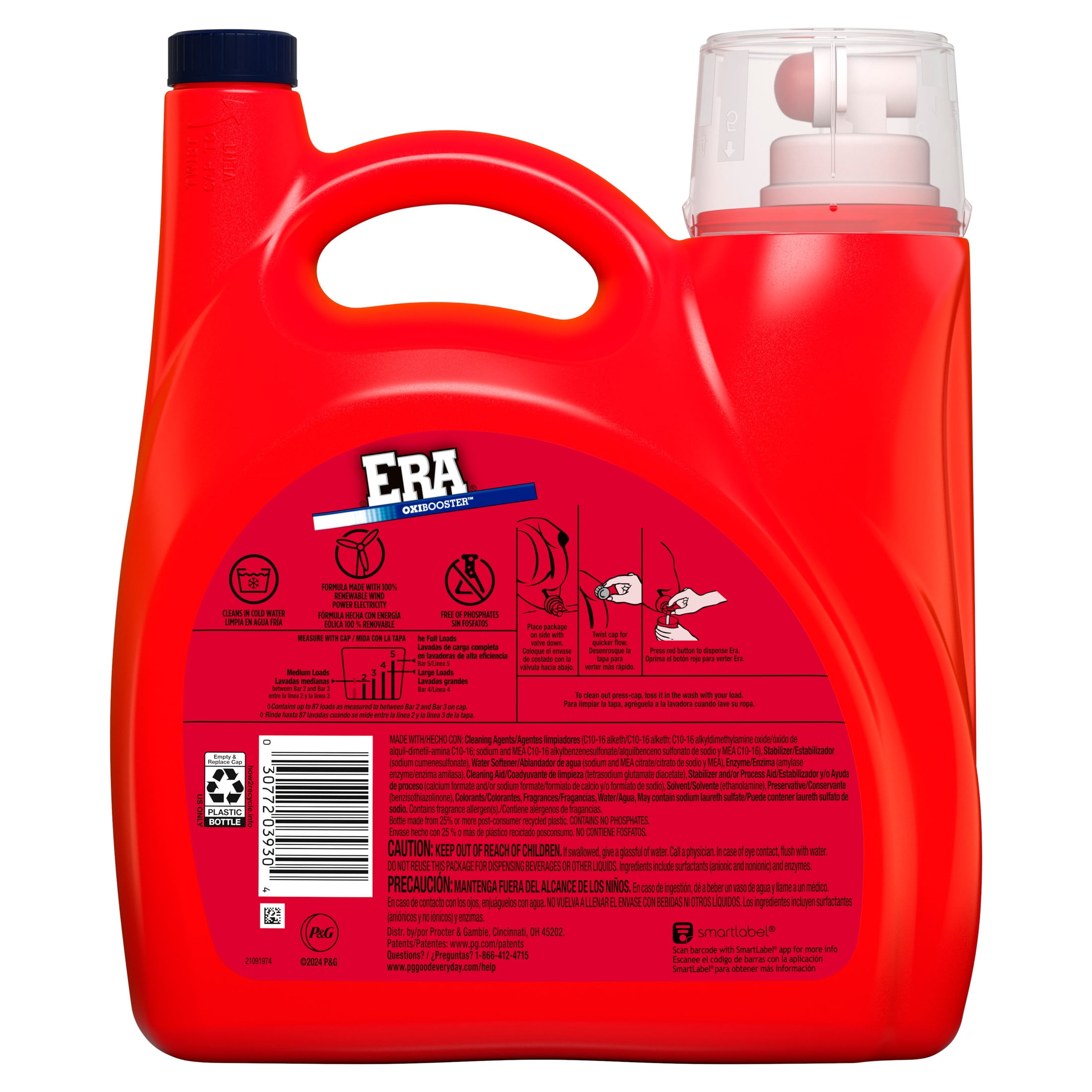 Era Oxibooster Liquid Laundry Detergent, 141 fl oz, 87 Loads