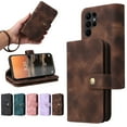 thumbnail image 1 of For Samsung Galaxy S22/S22+/S22 Ultra Phone Case，Shockproof Retro Leather Rugged Wallet Crossbody Cover，Shoulder Strap Stand Case Cover, 1 of 5
