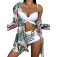 thumbnail image 1 of Traje de baño envolvente floral tropical de cintura alta con cubierta de kimono de playa Traje de baño de 3 piezas Conjunto de traje de baño de bikini acolchado (S-Verde Rosa Floral-S Sincero Electrónica, 1 of 5