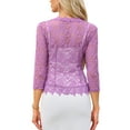 thumbnail image 3 of Floral Lace Shrugs for Women's Evening 3/4 Sleeves Formal Elegant Bolero Cardigan M Dark Purple, 3 of 6