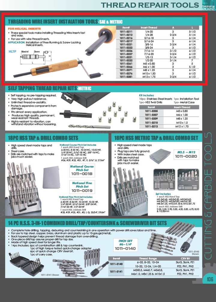 M8 X 1.25 WIRE THREADING INSERT INSTALLATION TOOL (1011-0271)