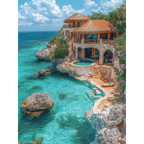 Tropical Beach House Canvas Print/Wall Art， Perfect for Living Room， Bathroom， and Hotel Decor