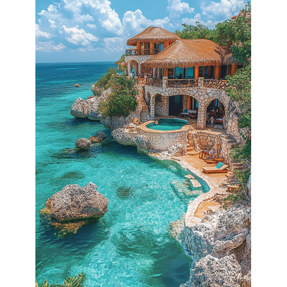 Tropical Beach House Canvas Print/Wall Art， Perfect for Living Room， Bathroom， and Hotel Decor